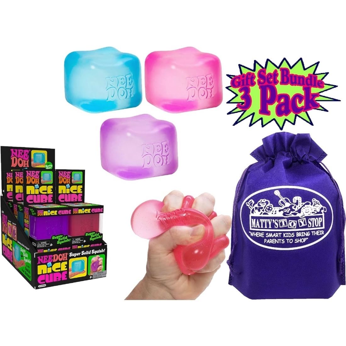 NEEDOH Nice Cube Translucent NeeDoh ?C 3 Pack (Purple/Pink/Blue) - Image 3